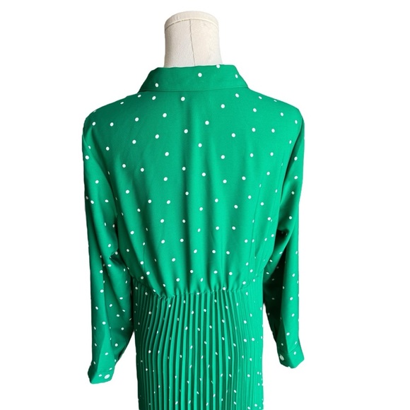 J.Jill - NWT Wearever Collection Green Polka Dot Pleated Shirt Dress Sz MP - Picture 5 of 8